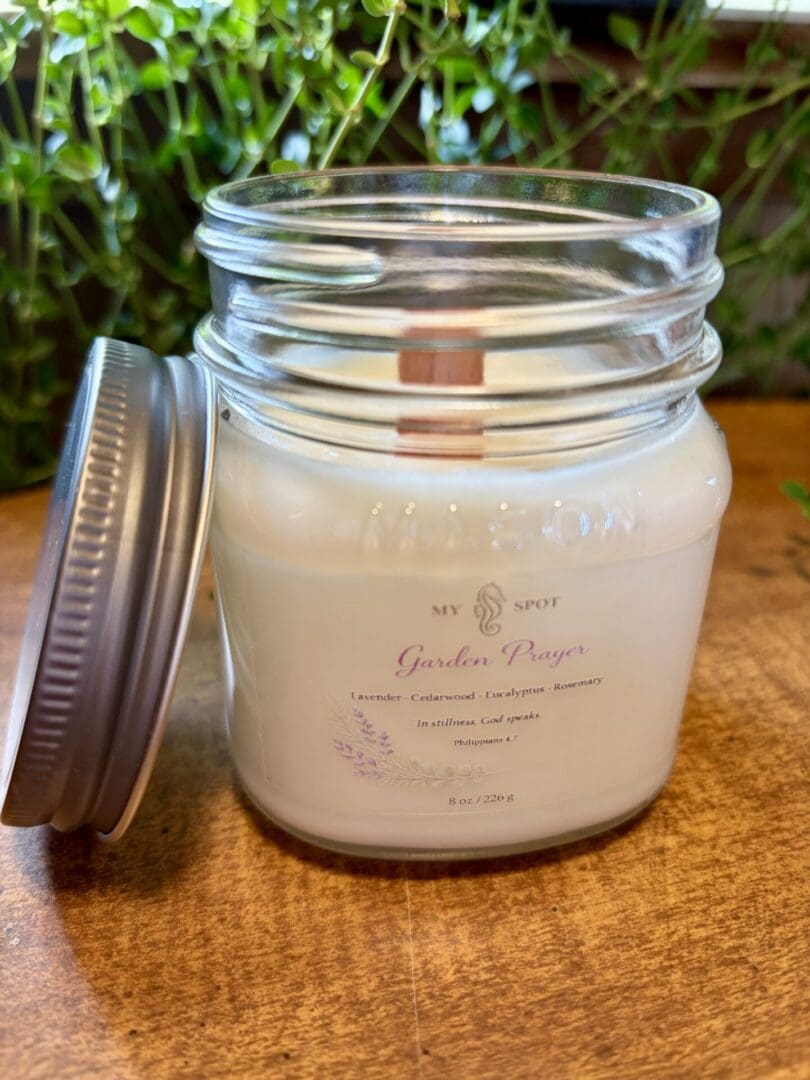 Garden Prayer lavender eucalyptus soy candle with wood wick