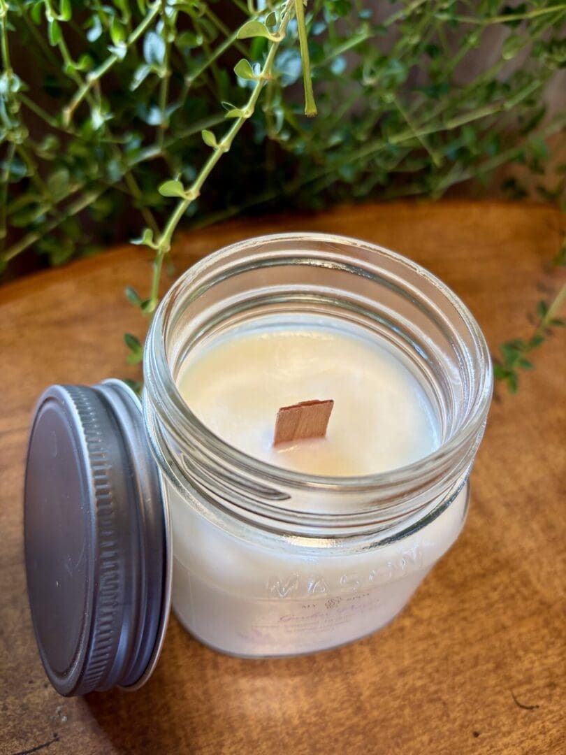 Top view of Garden Prayer handmade candle